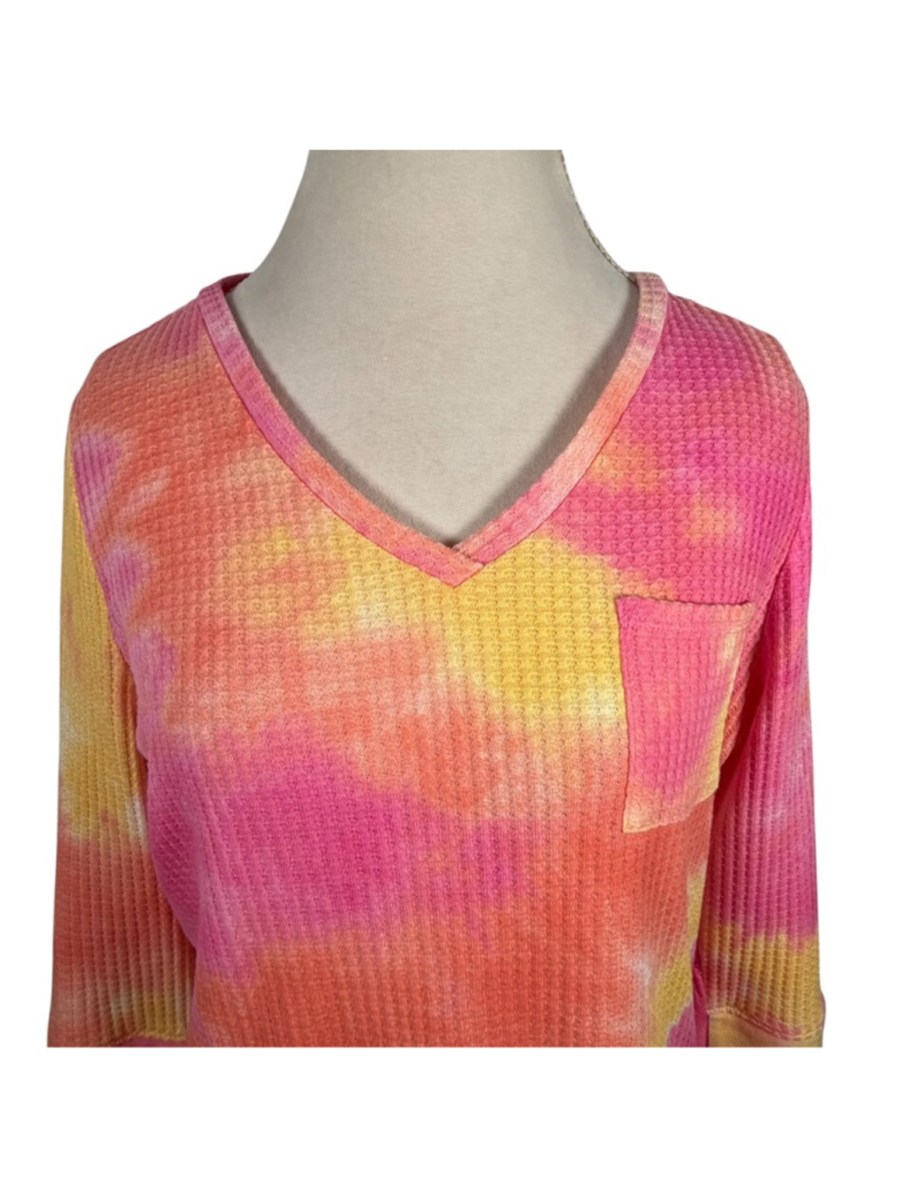 Belle by Kim Gravel Primabelle Waffle Knit Tie Dye Top 3/4 Sleeve Boho Size L - Picture 3 of 10